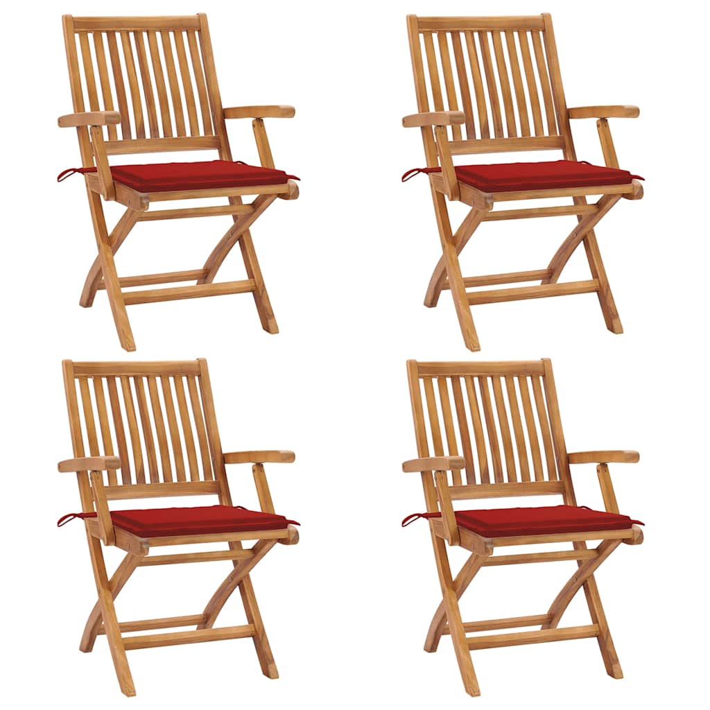 Folding Garden Chairs 4 pcs Solid Teak Wood with Cushions