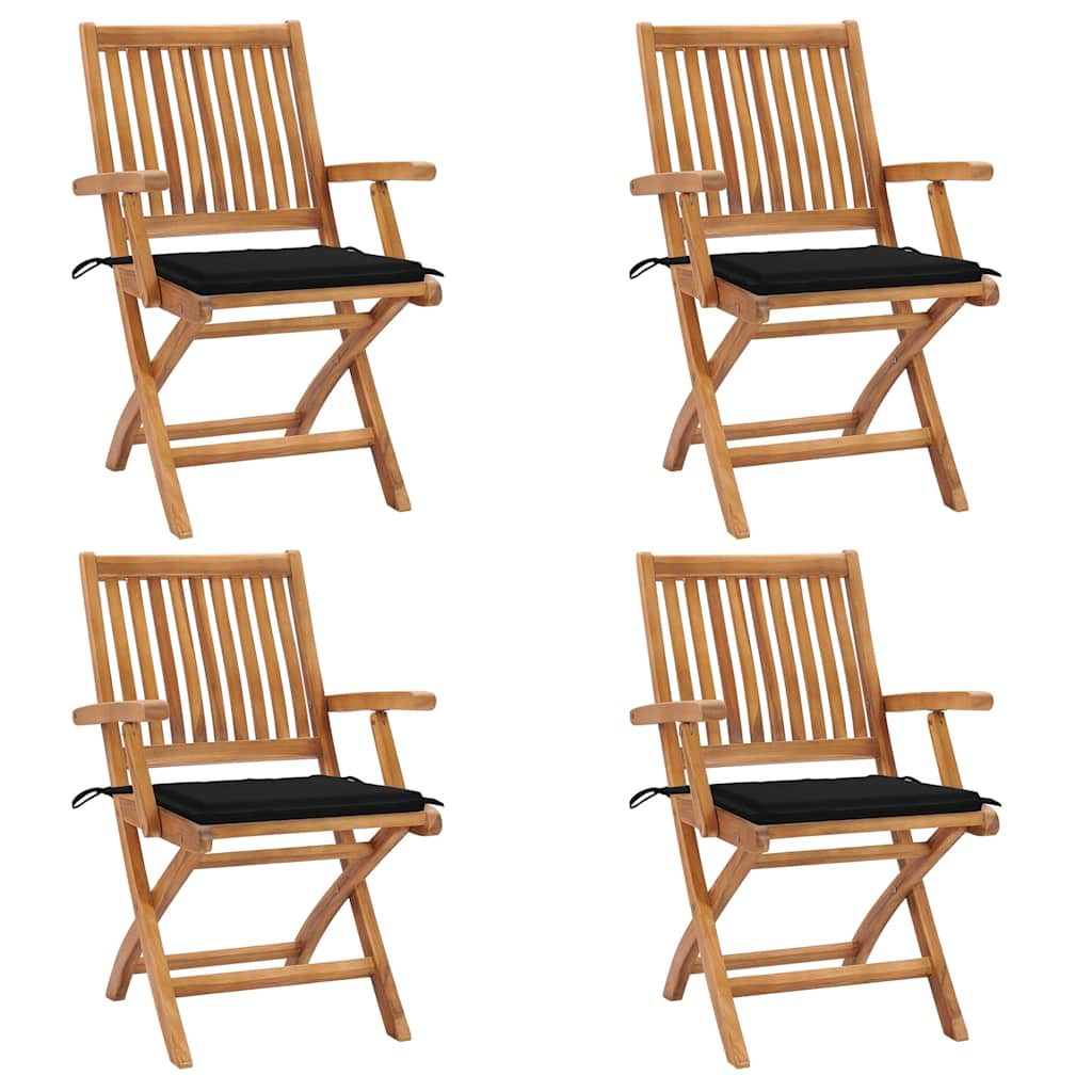Folding Garden Chairs 4 pcs Solid Teak Wood with Cushions