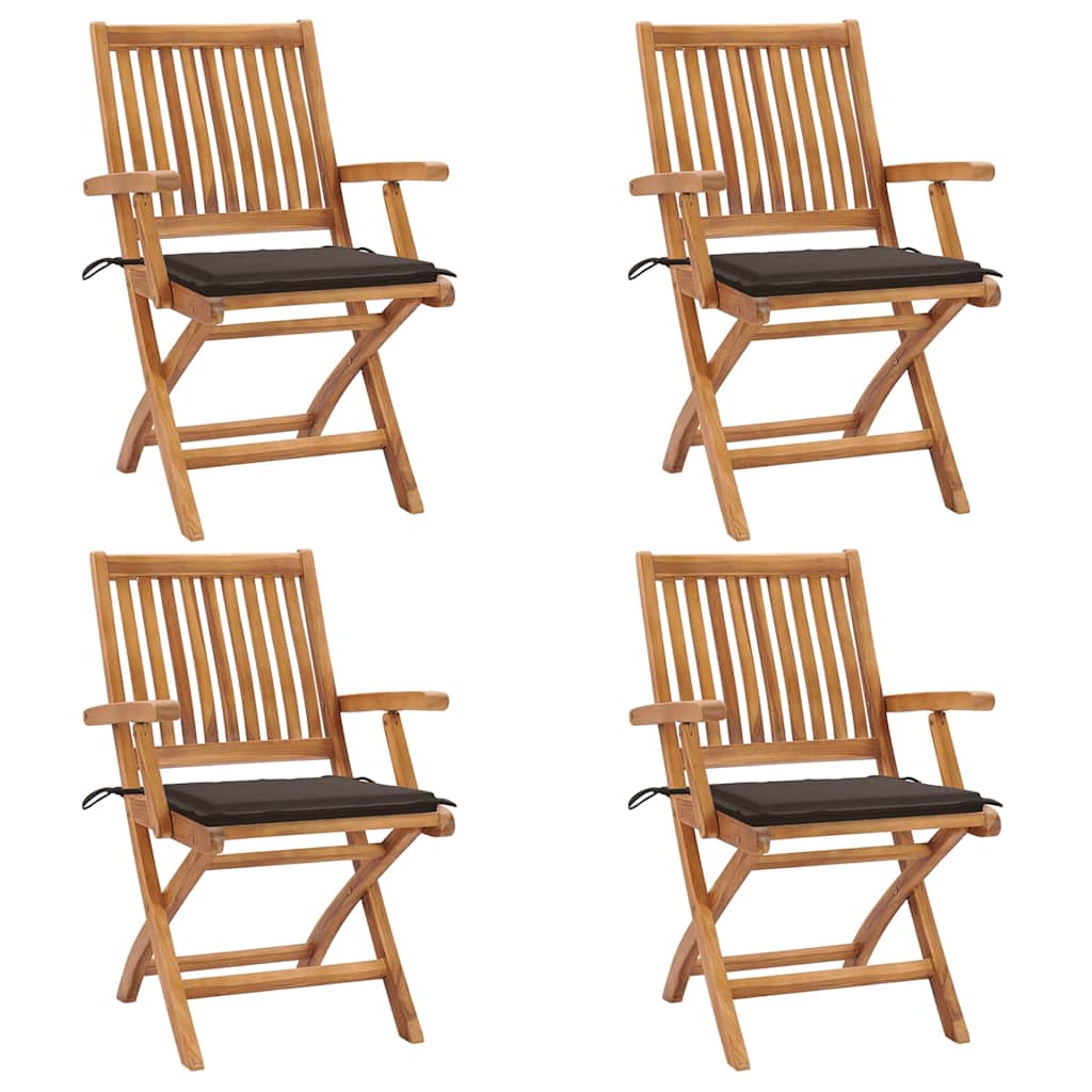 Folding Garden Chairs 4 pcs Solid Teak Wood with Cushions