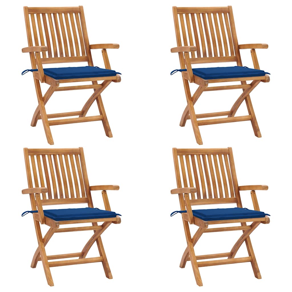 Folding Garden Chairs 4 pcs Solid Teak Wood with Cushions