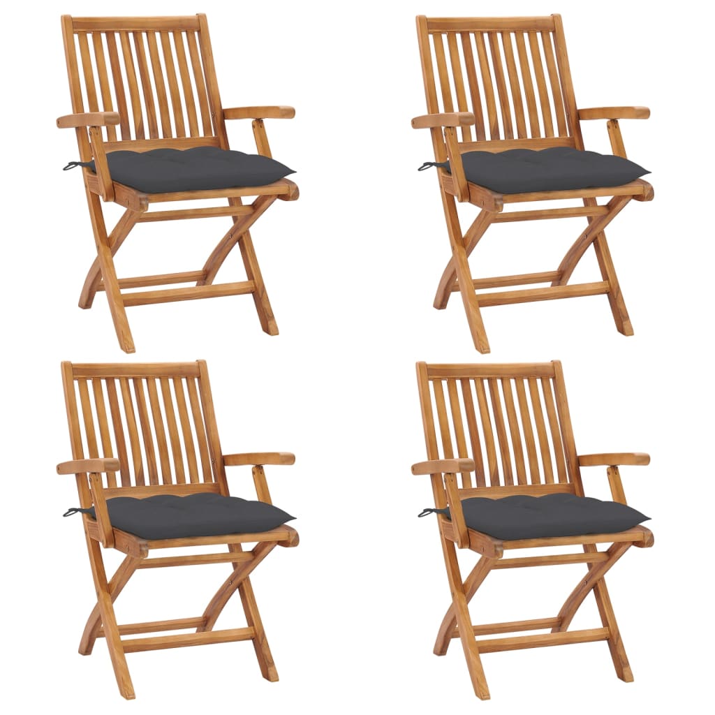 Folding Garden Chairs 4 pcs Solid Teak Wood with Cushions