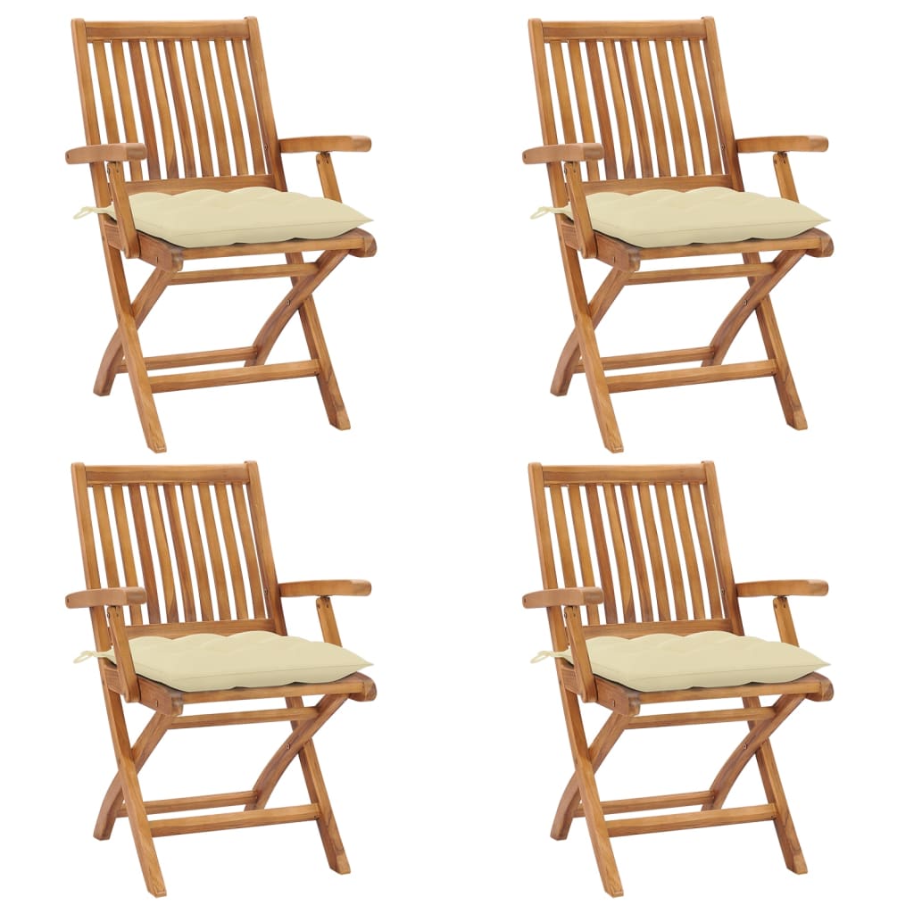 Folding Garden Chairs 4 pcs Solid Teak Wood with Cushions