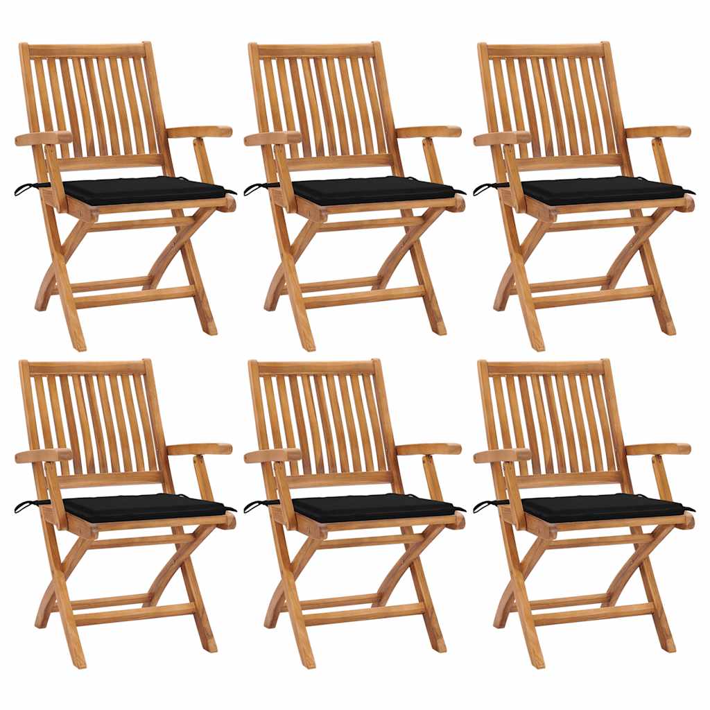 6 foldable garden chairs solid teak wood with cushions