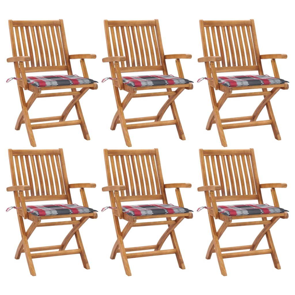 6 foldable garden chairs solid teak wood with cushions