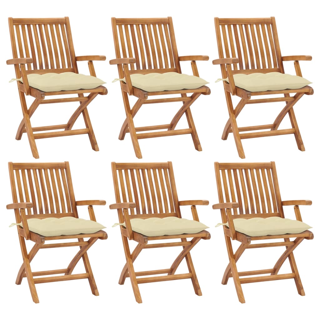 6 foldable garden chairs solid teak wood with cushions