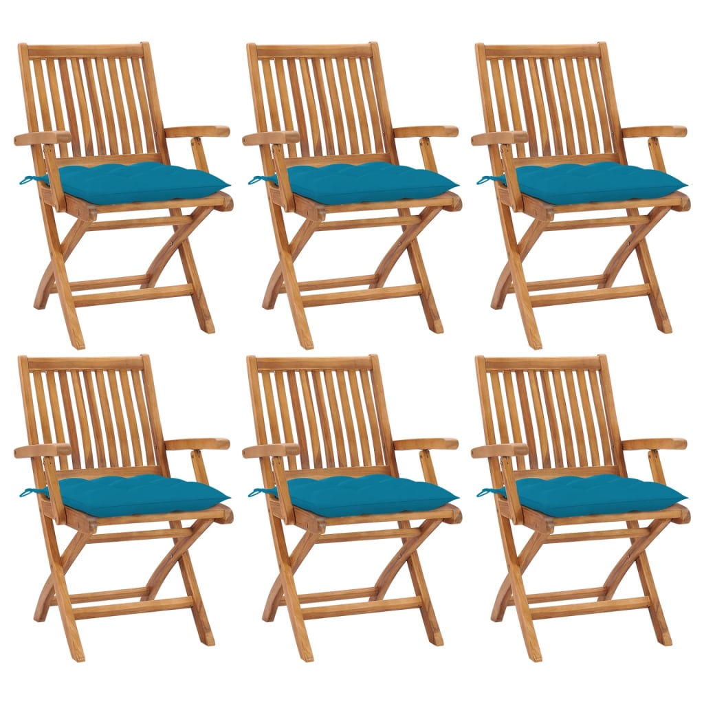 6 foldable garden chairs solid teak wood with cushions