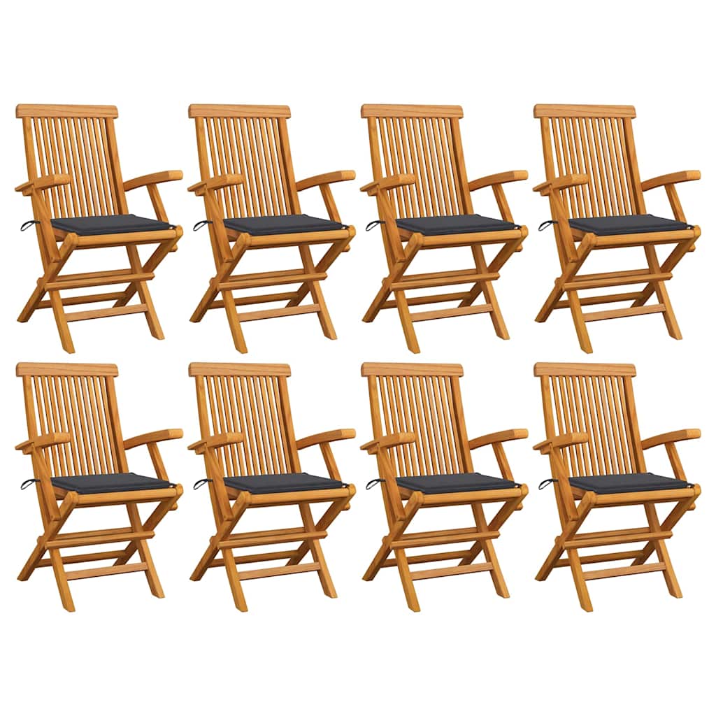 8 pcs Teak Solid Wood Garden Chairs with Blue Cushions