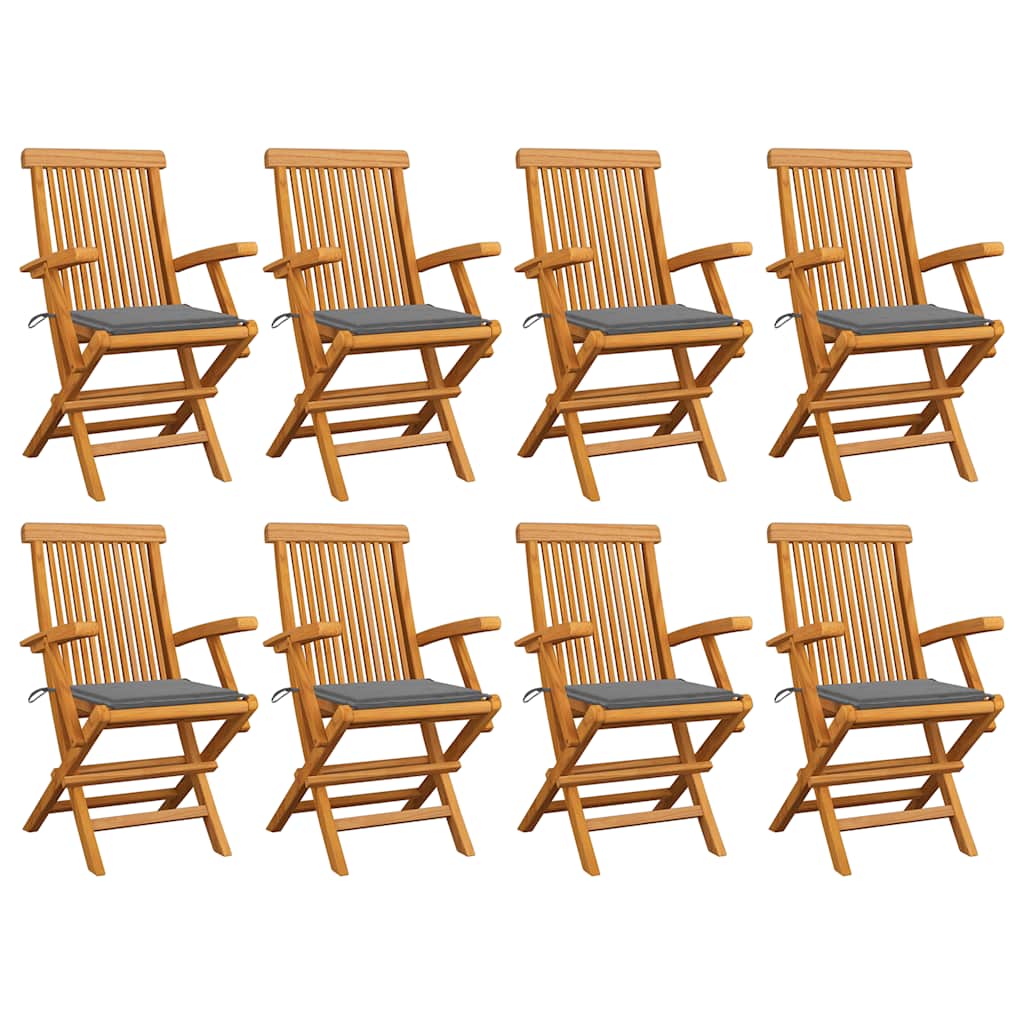 8 pcs Teak Solid Wood Garden Chairs with Blue Cushions