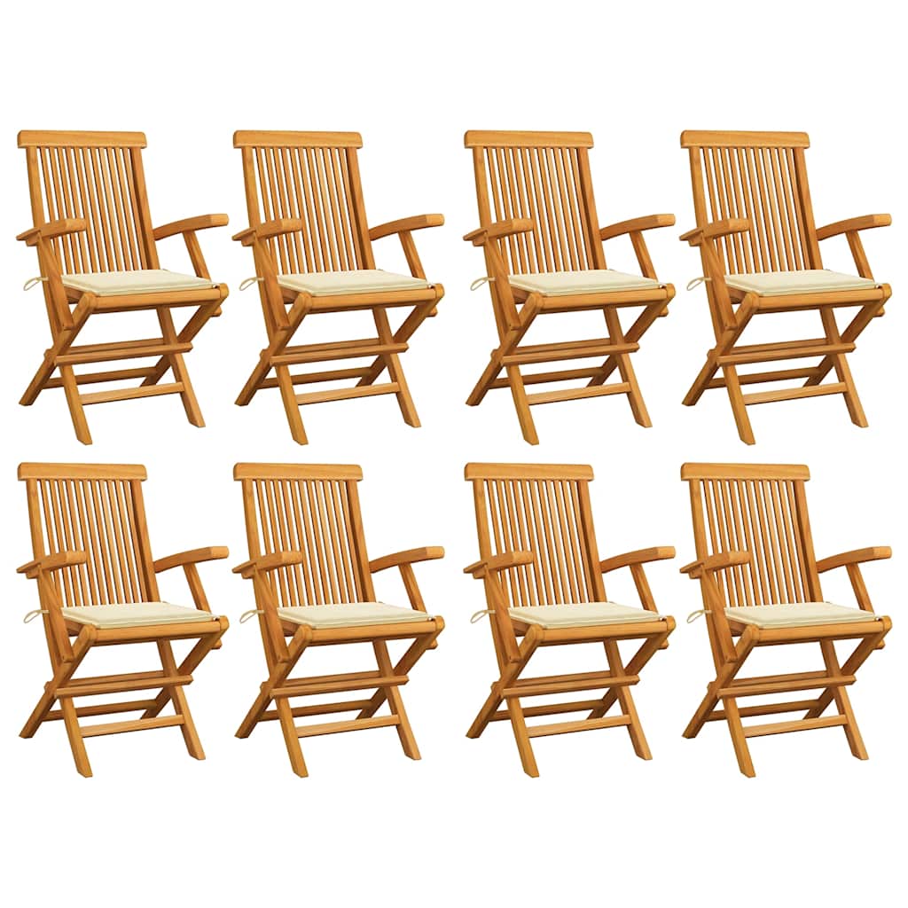 8 pcs Teak Solid Wood Garden Chairs with Blue Cushions