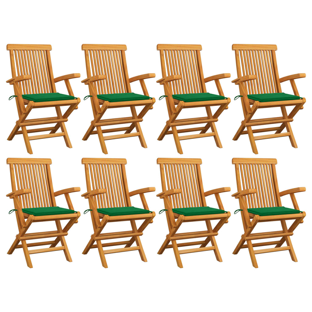 8 pcs Teak Solid Wood Garden Chairs with Blue Cushions
