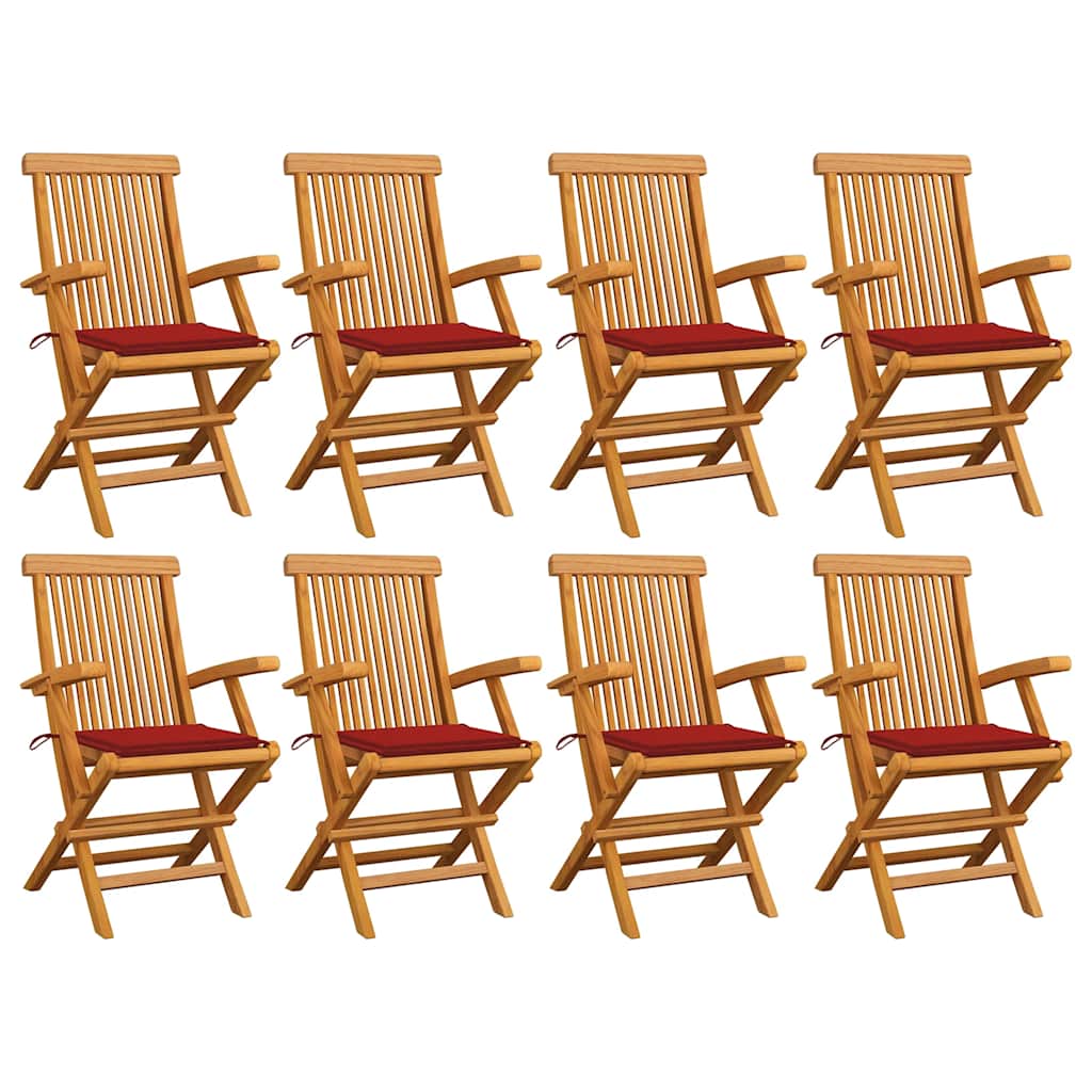 8 pcs Teak Solid Wood Garden Chairs with Blue Cushions