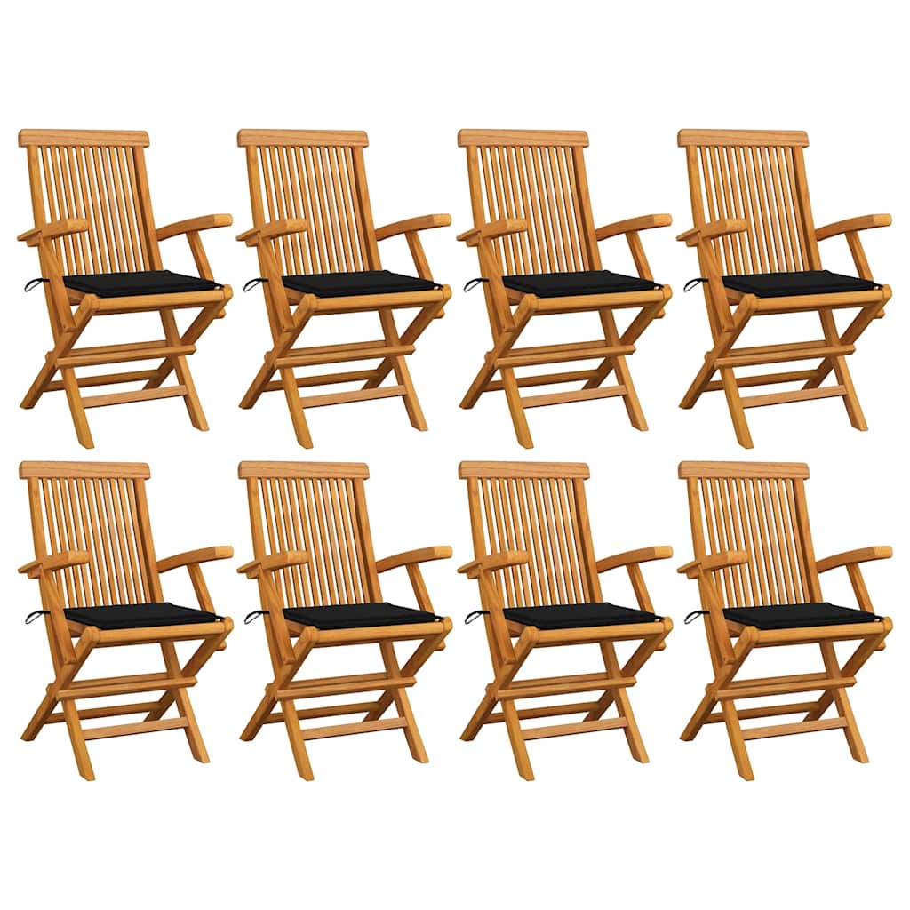 8 pcs Teak Solid Wood Garden Chairs with Blue Cushions