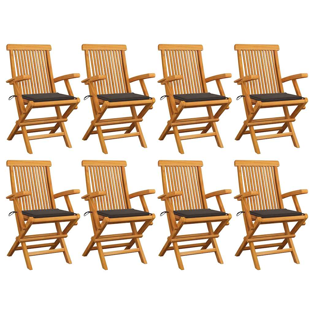 8 pcs Teak Solid Wood Garden Chairs with Blue Cushions