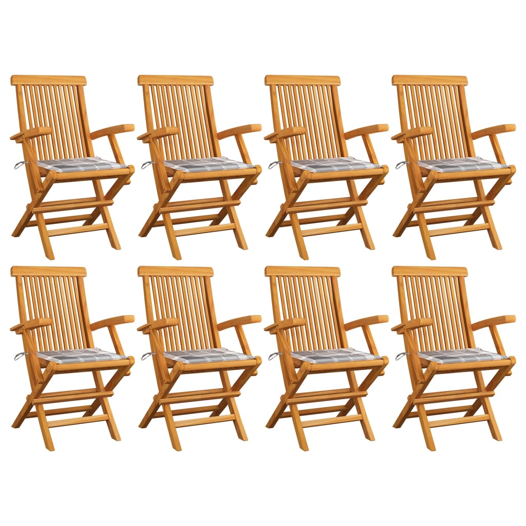 8 pcs Teak Solid Wood Garden Chairs with Blue Cushions