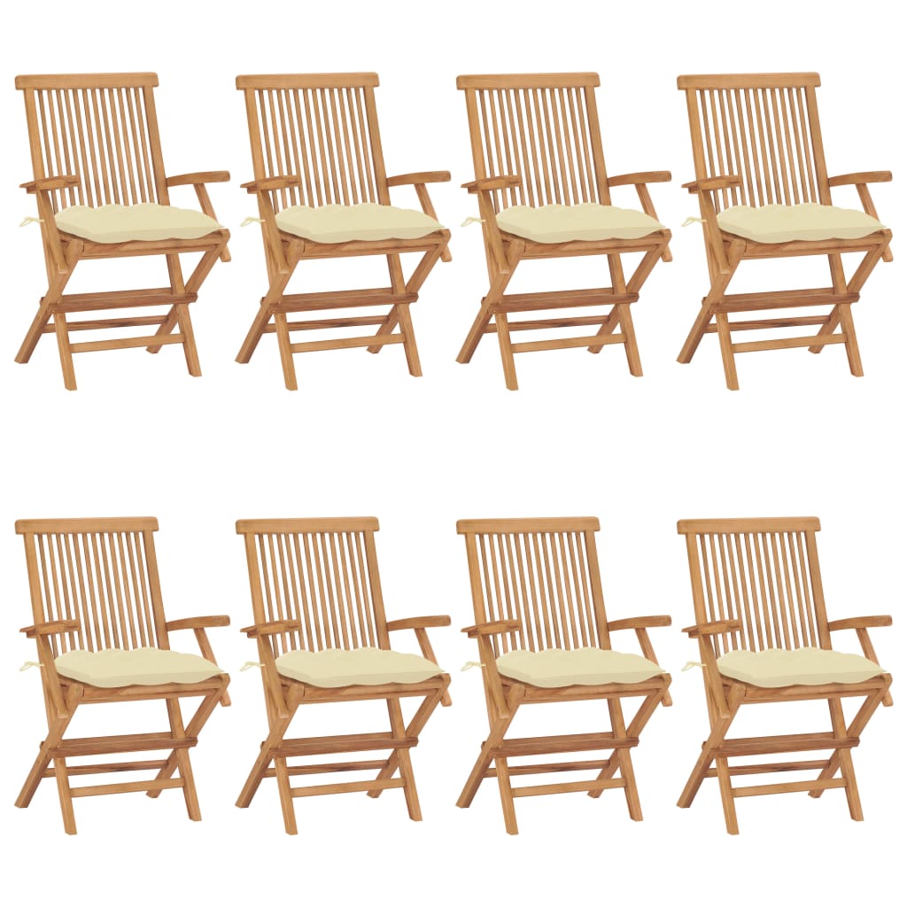 8 pcs Teak Solid Wood Garden Chairs with Blue Cushions