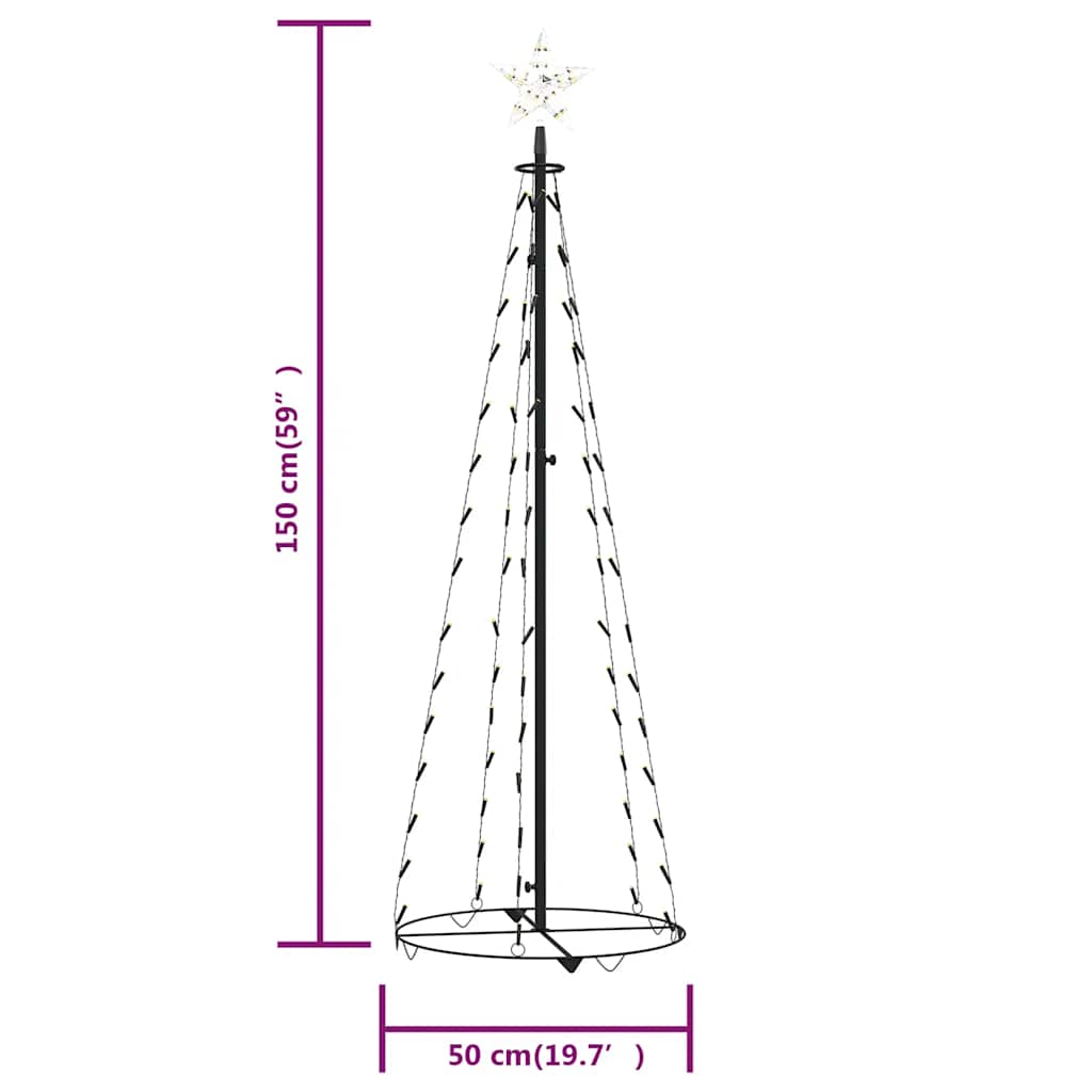 Árbol de Navidad cónico 84 LED blanco cálido 50x150 cm