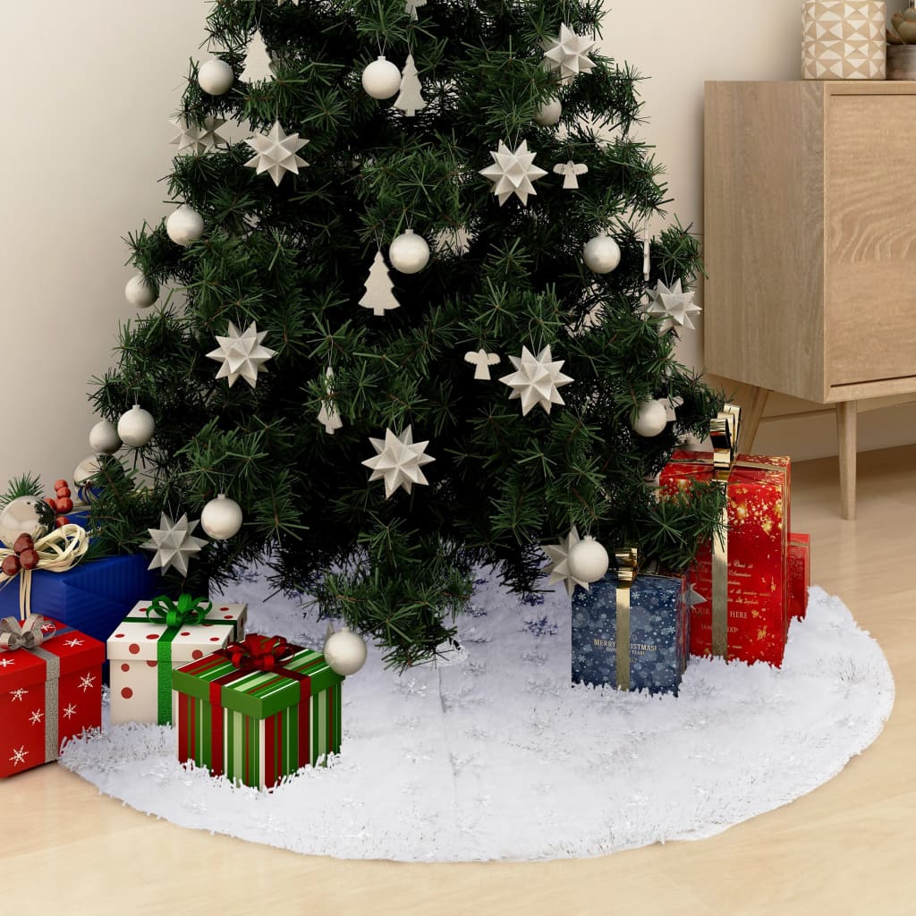 Falda de árbol de Navidad de lujo blanca de 122 cm de piel sintética