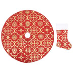 Falda de árbol de Navidad de lujo con calcetín de tela roja de 122 cm de