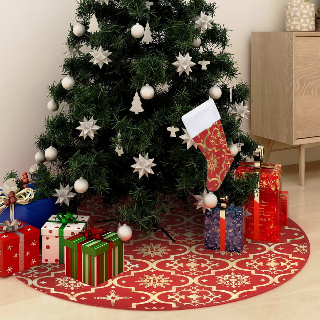 Falda de árbol de Navidad de lujo con calcetín de tela roja de 122 cm de