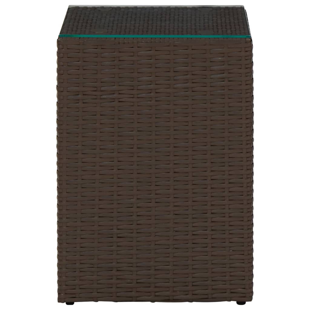 Mesa auxiliar superficie de vidrio ratán PE marrón 35x35x52 cm