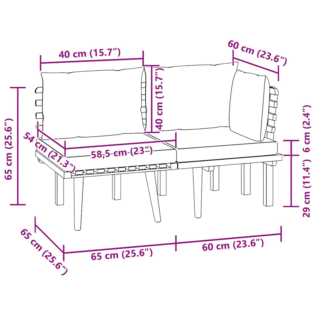 Set muebles de jardín 2 pzas con cojines madera maciza acacia