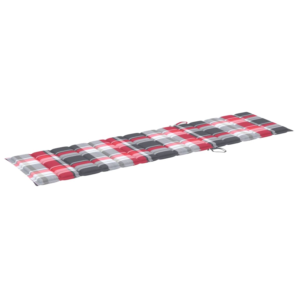 Tumbonas 2 uds madera maciza de teca con cojín a cuadros rojo