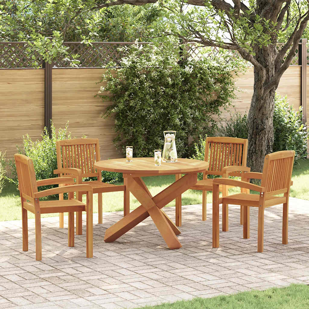 Juego de comedor para jardín 5 piezas madera maciza de teca