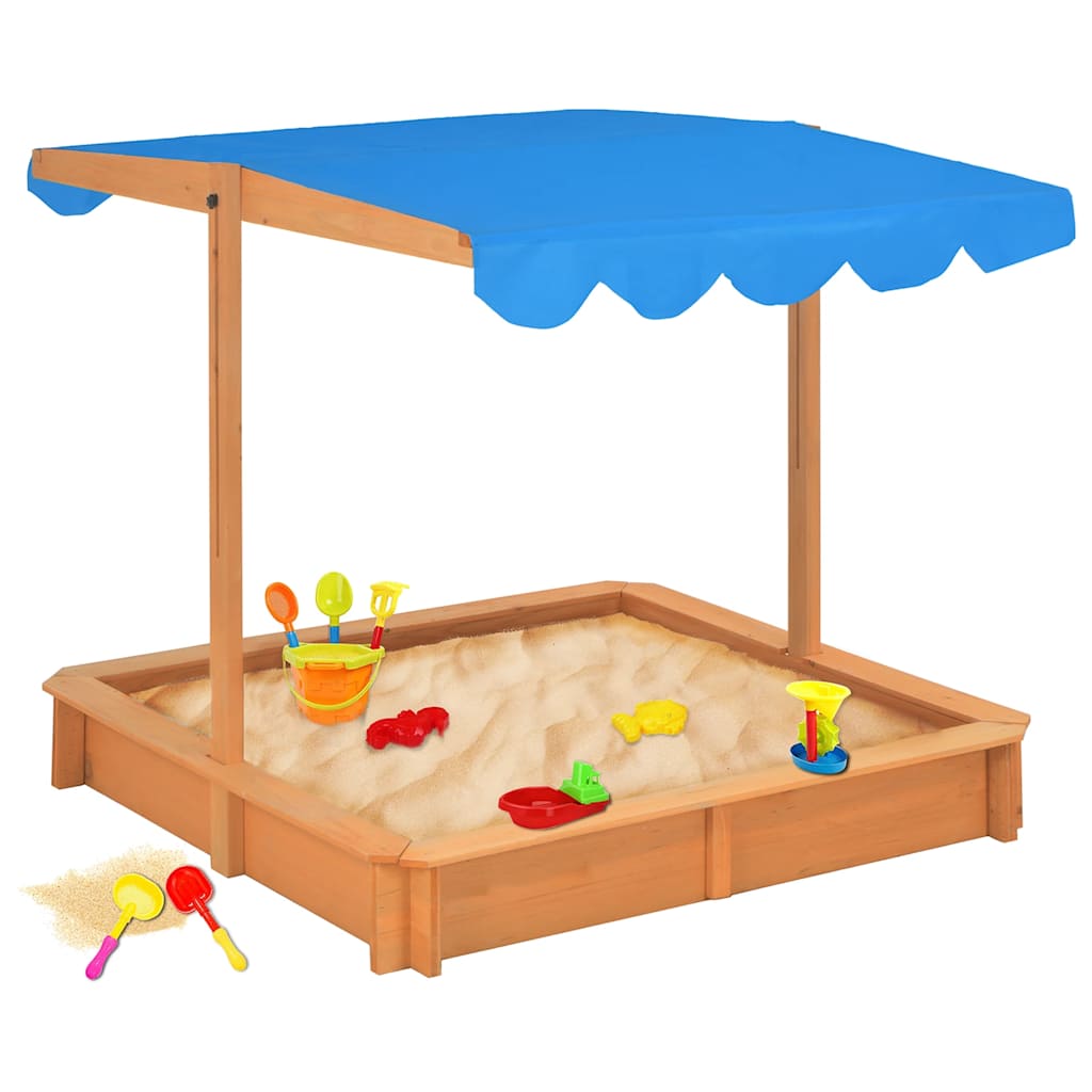 Arenero con techo ajustable de madera de abeto 115x115x115 cm