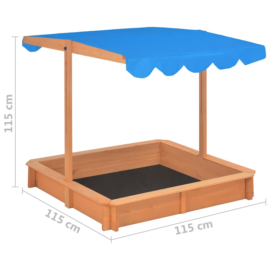 Arenero con techo ajustable de madera de abeto 115x115x115 cm