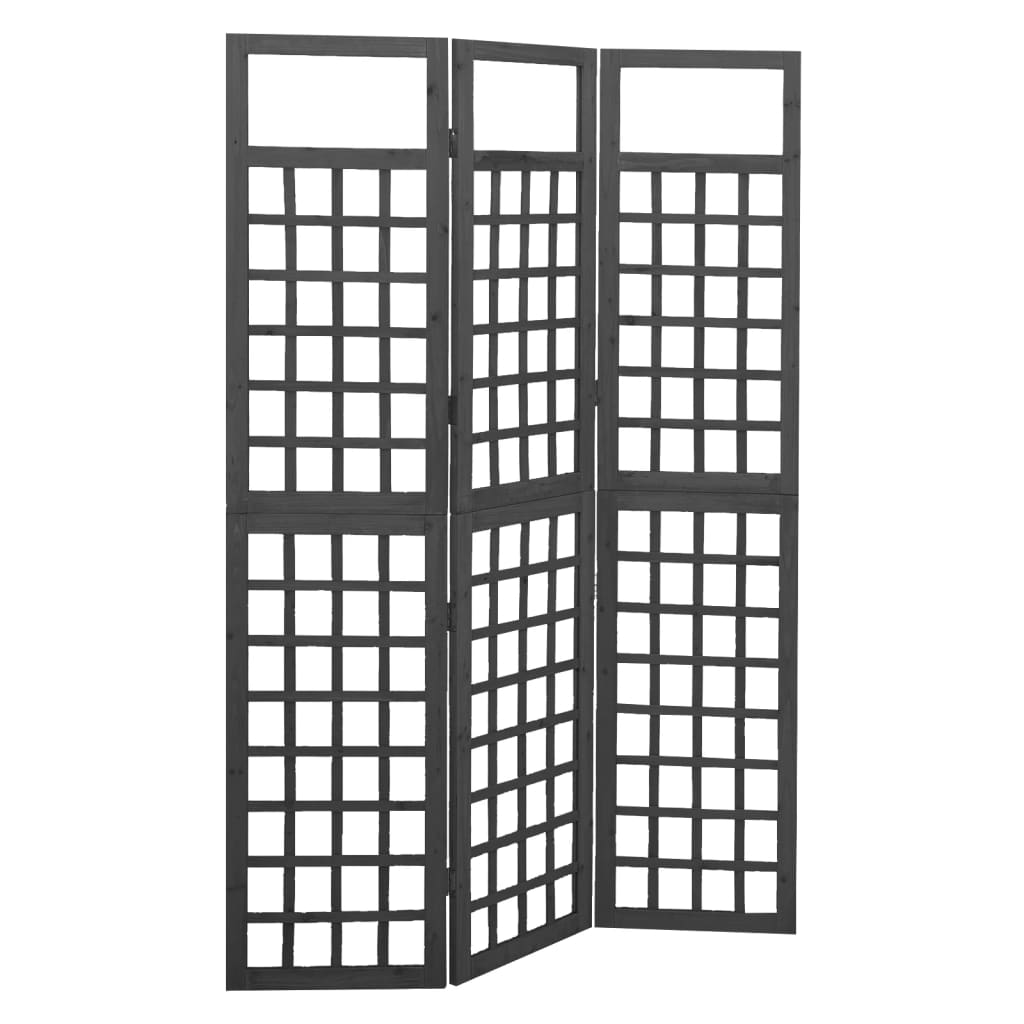 Biombo/Enrejado de 3 paneles madera de abeto gris 121x180 cm