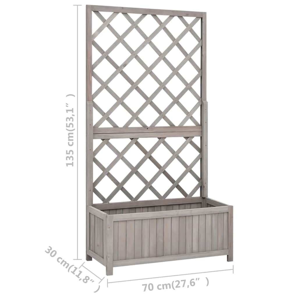 Jardinera enrejada de jardín madera de abeto gris 70x30x135 cm