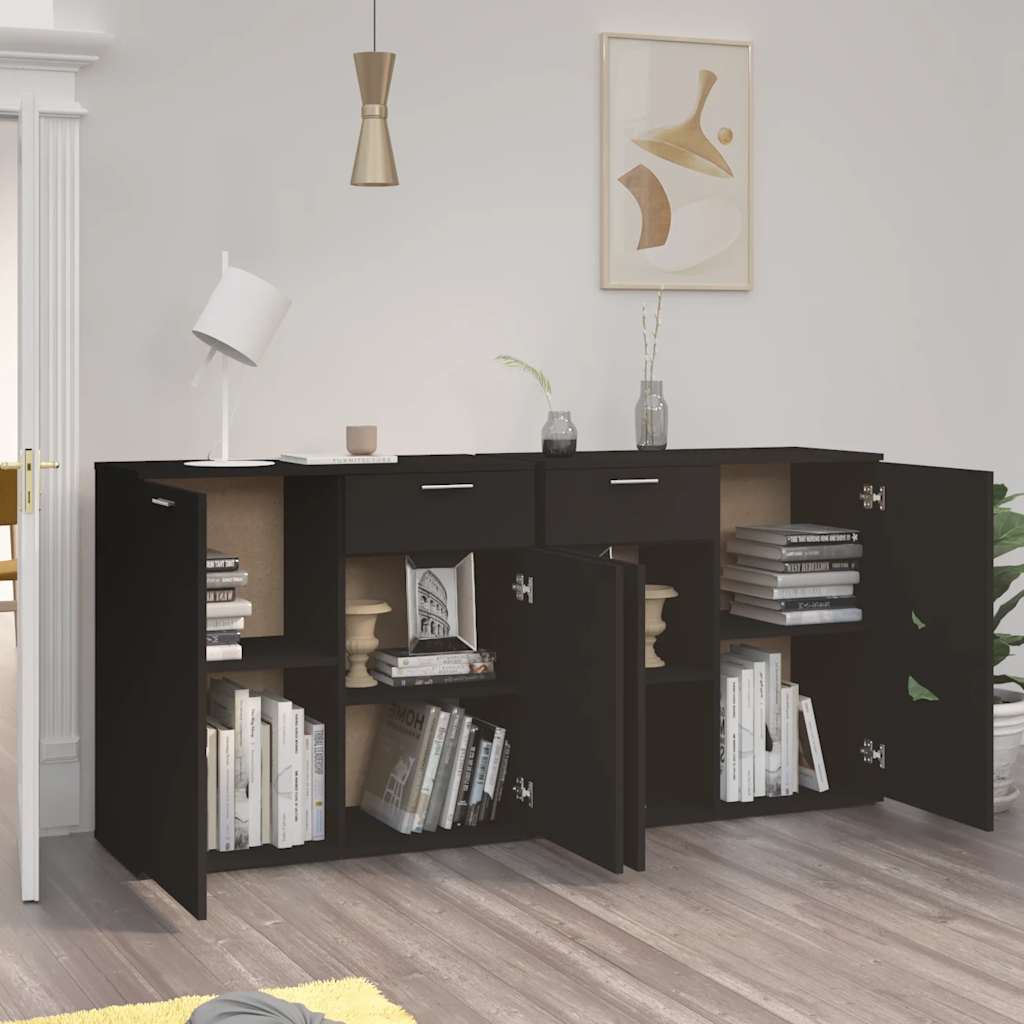 Aparador de madera de ingeniería negro 160x36x75 cm