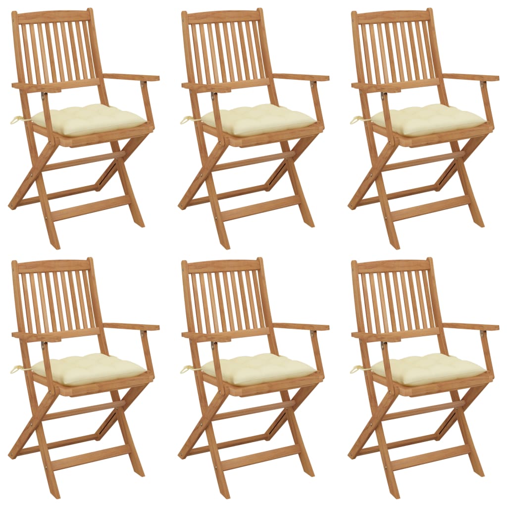 Folding Garden Chairs 2 pcs Solid Acacia Wood and Cushions