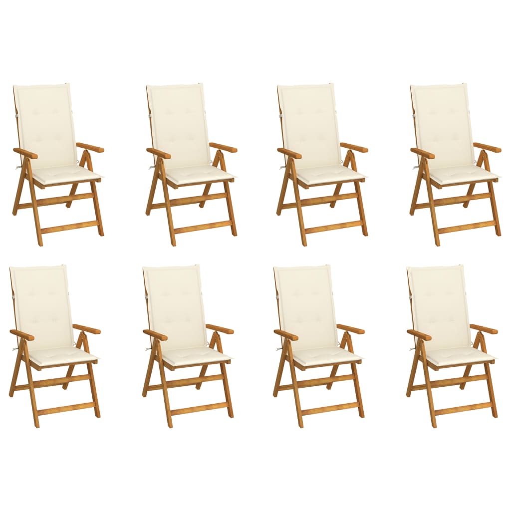 8-Piece Acacia Solid Wood Folding Garden Chairs and Cushions