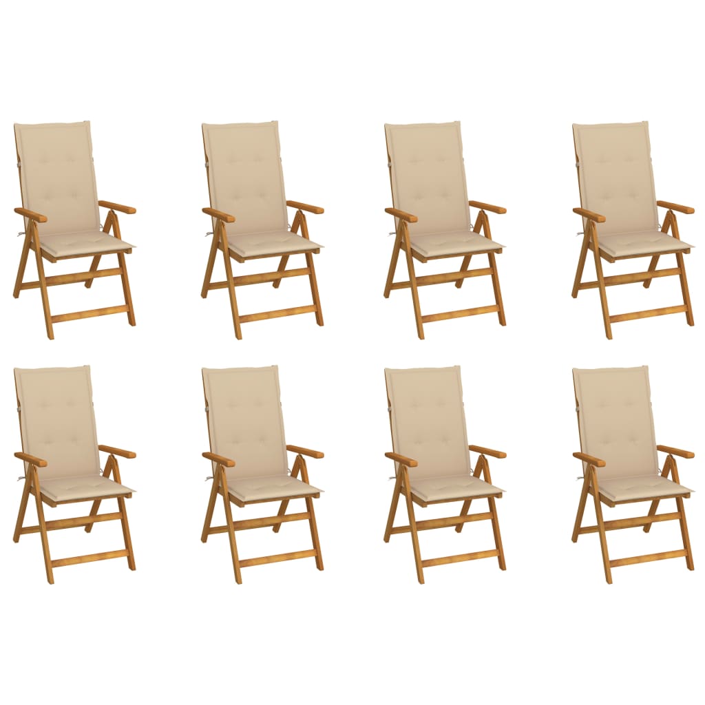 8-Piece Acacia Solid Wood Folding Garden Chairs and Cushions