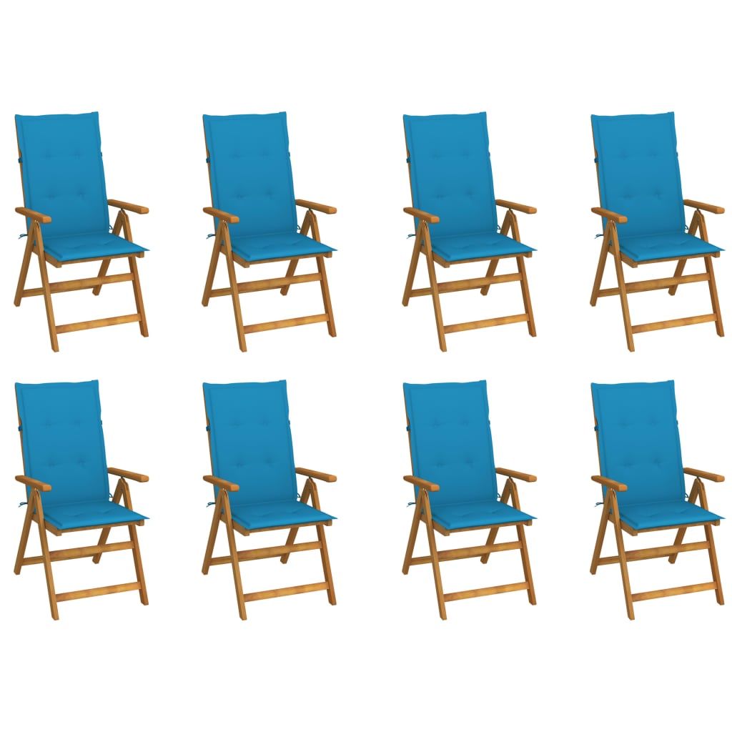 8-Piece Acacia Solid Wood Folding Garden Chairs and Cushions
