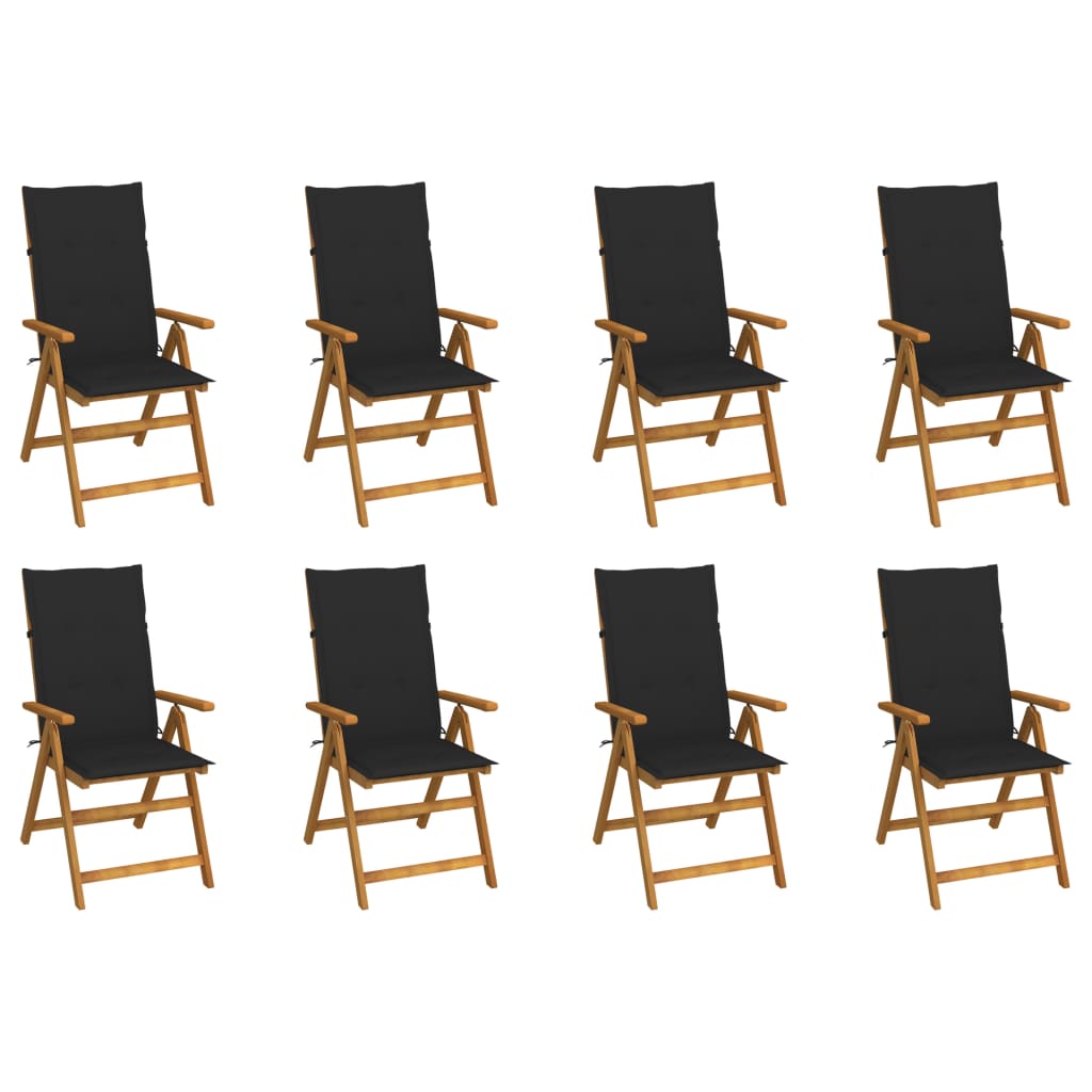 8-Piece Acacia Solid Wood Folding Garden Chairs and Cushions