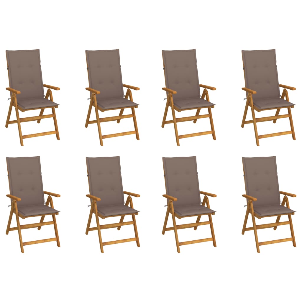 8-Piece Acacia Solid Wood Folding Garden Chairs and Cushions