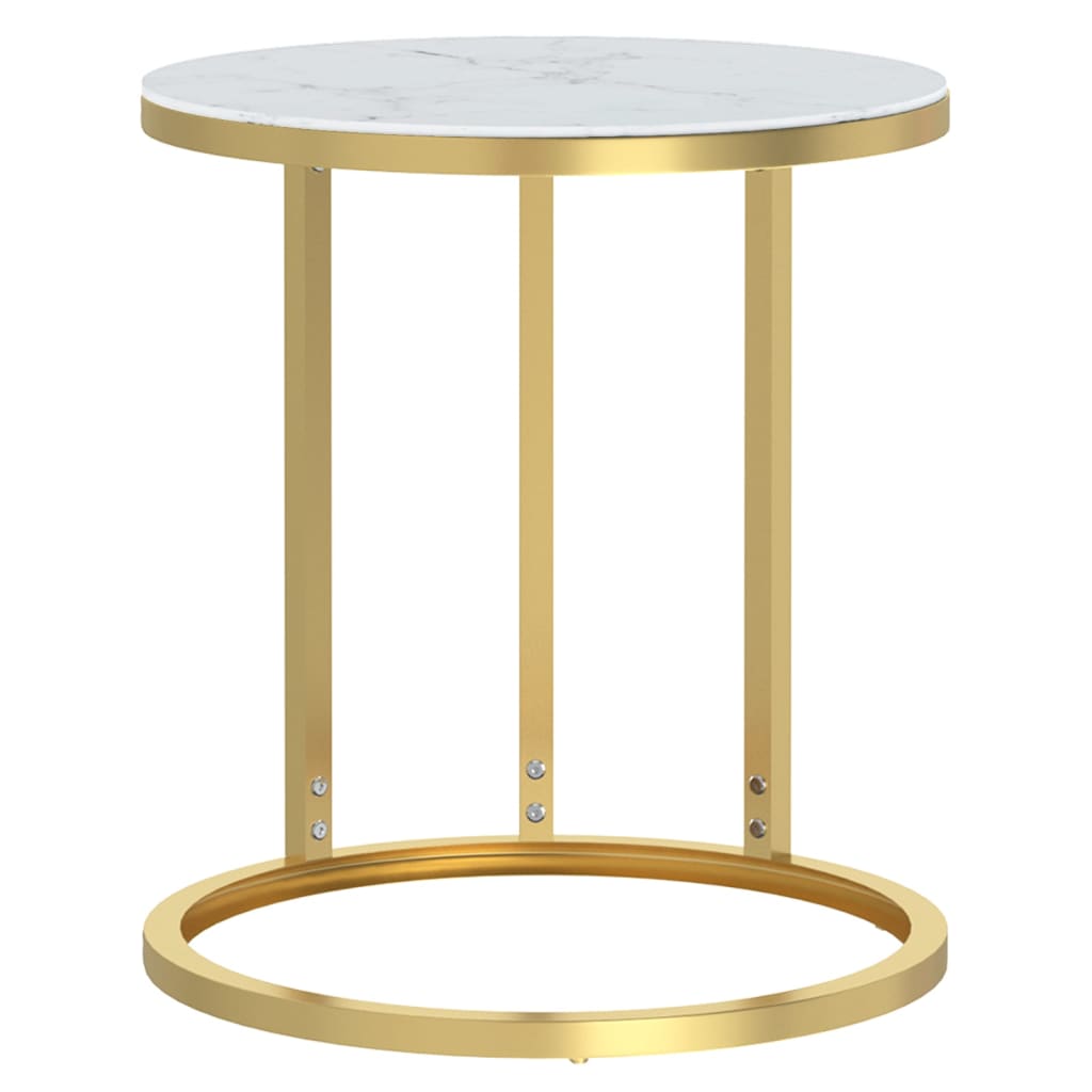 Mesa auxiliar vidrio templado dorado y mármol blanco 45 cm