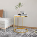 Mesa auxiliar vidrio templado dorado y mármol blanco 45 cm