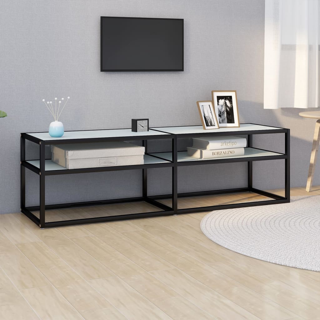 Mueble de TV vidrio templado color mármol blanco 140x40x40,5 cm