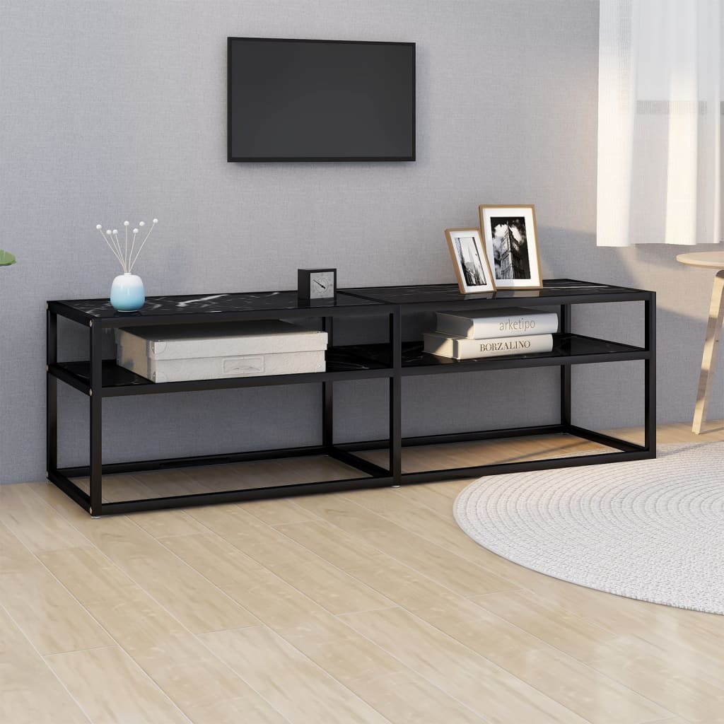 Mueble de TV vidrio templado color mármol blanco 140x40x40,5 cm