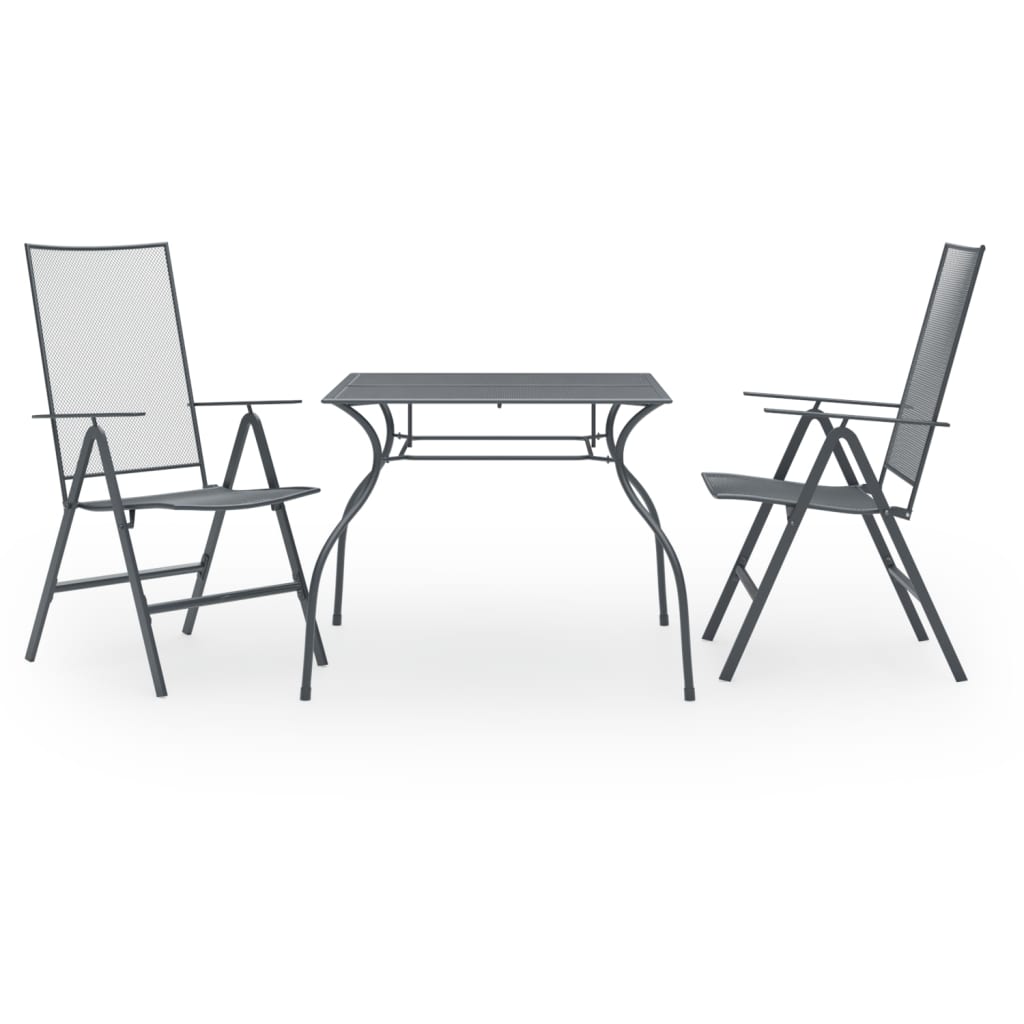 Juego de comedor de jardín 3 piezas acero antracita