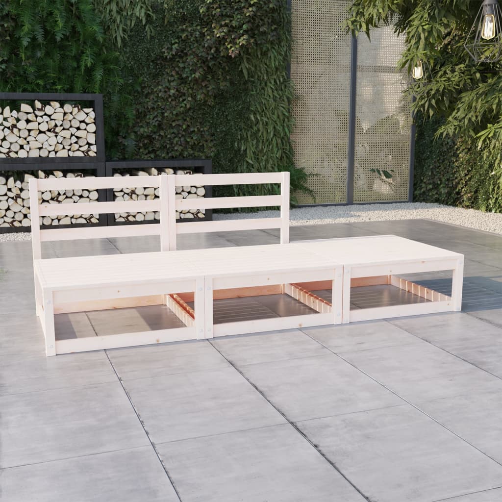 Set de salón de jardín de 3 piezas blanco madera maciza de pino
