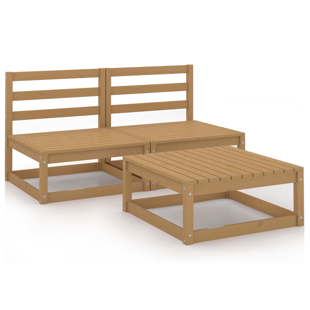 Muebles de jardín 3 piezas marrón miel madera maciza de pino