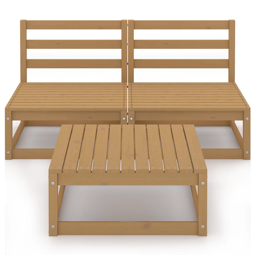 Muebles de jardín 3 piezas marrón miel madera maciza de pino