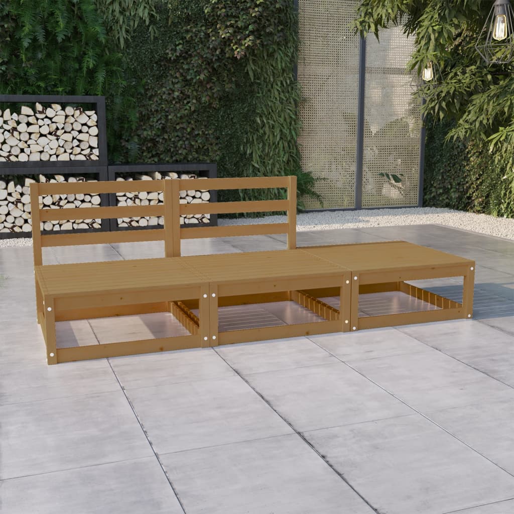 Muebles de jardín 3 piezas marrón miel madera maciza de pino