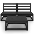 Juego de muebles de jardín 3 pzas y cojines negro madera pino