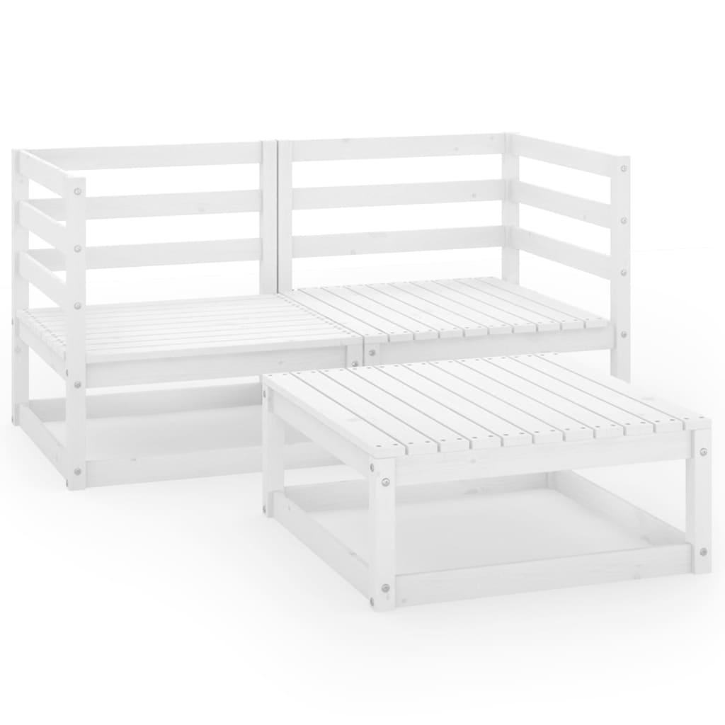 Set de salón de jardín de 3 piezas blanco madera maciza pino