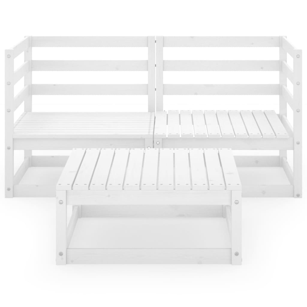 Set de salón de jardín de 3 piezas blanco madera maciza pino